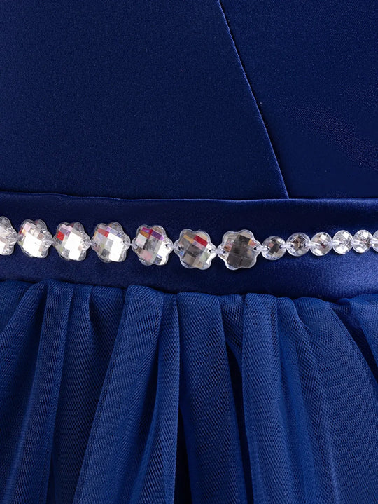 Shining Crystal Belt blue Sleeveless Long Dress for Princess Prom Bow Dresses for 3 to 12 Years Girls Beauty hair & fashionfj