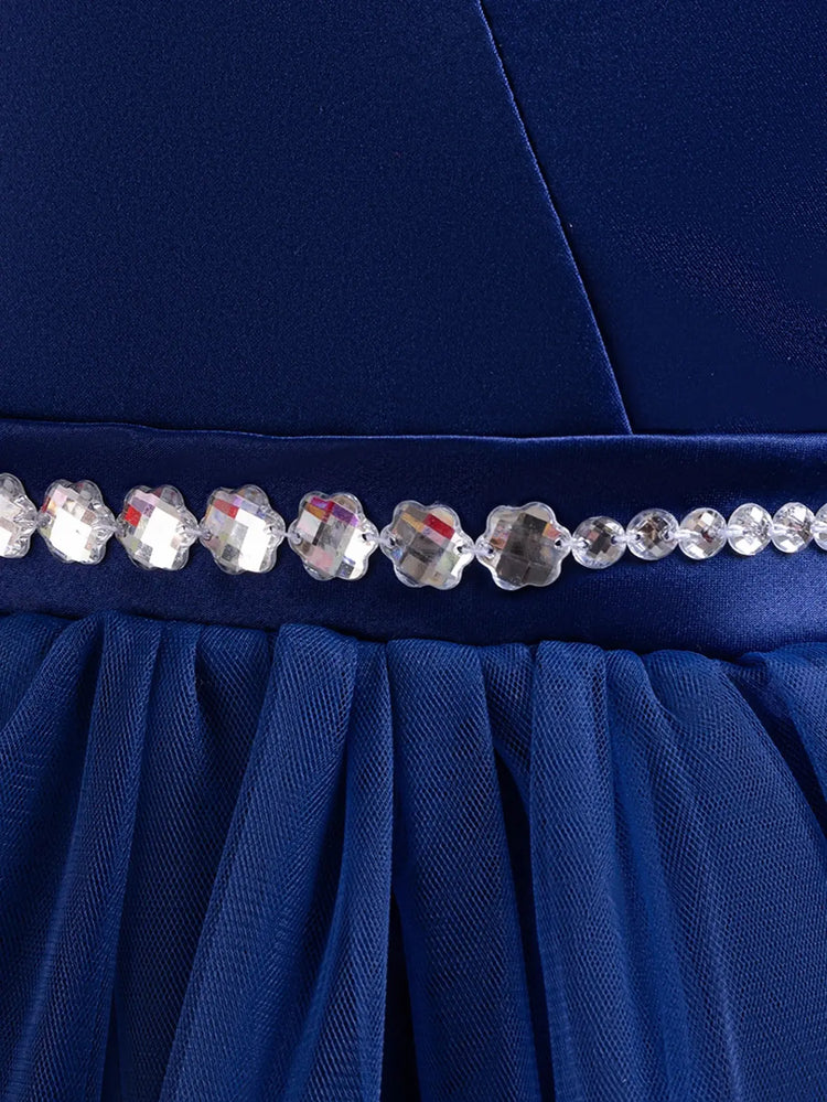 Shining Crystal Belt blue Sleeveless Long Dress for Princess Prom Bow Dresses for 3 to 12 Years Girls Beauty hair & fashionfj