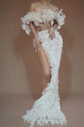 Elegant Pearls Dinner Gown Slit Off Shoulder Top Long Skirt Birthday Wedding Formal Dress Sexy Women Night Party Evening Dresses Beauty hair & fashionfj