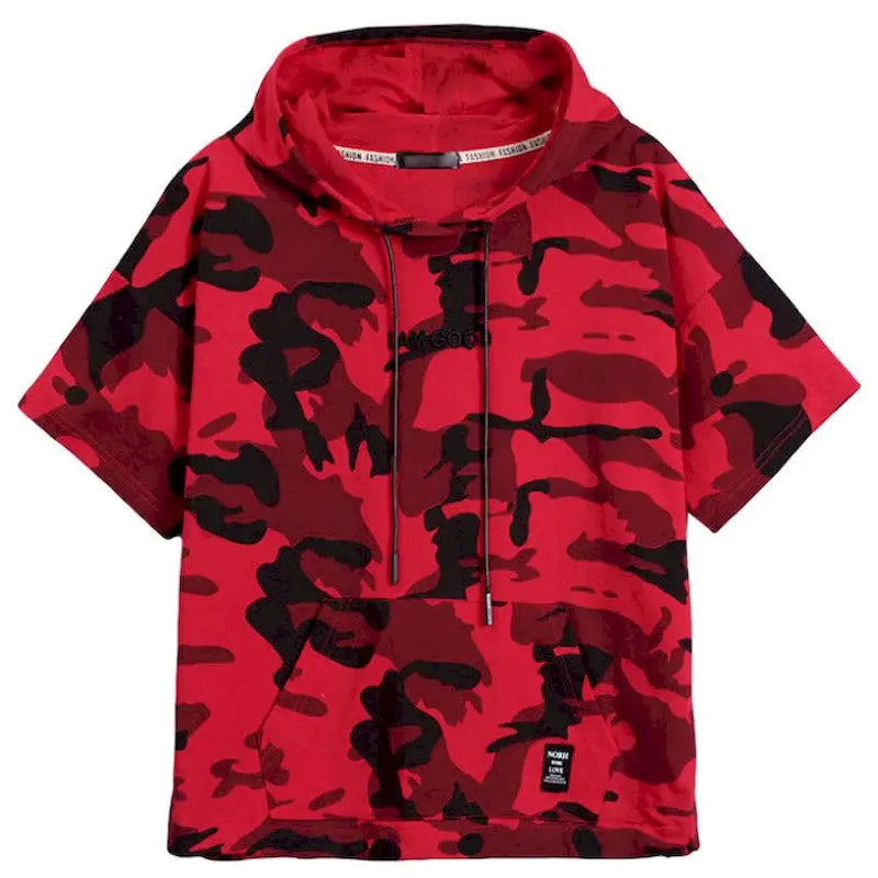 Hooded T-shirt Women Camouflage Short-sleeved Cotton T Shirt Summer Korean Style Tops Loose Thin Camouflage Uniform Student Tops Beauty hair & fashionfj