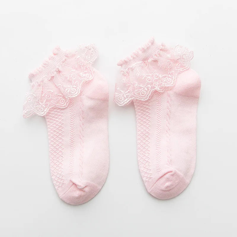 1 Pair Baby Girls Kids Socks Lace Ruffle Princess Mesh Children Short Breathable Cotton White Black Dance Toddler Socks