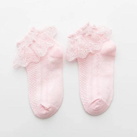 1 Pair Baby Girls Kids Socks Lace Ruffle Princess Mesh Children Short Breathable Cotton White Black Dance Toddler Socks