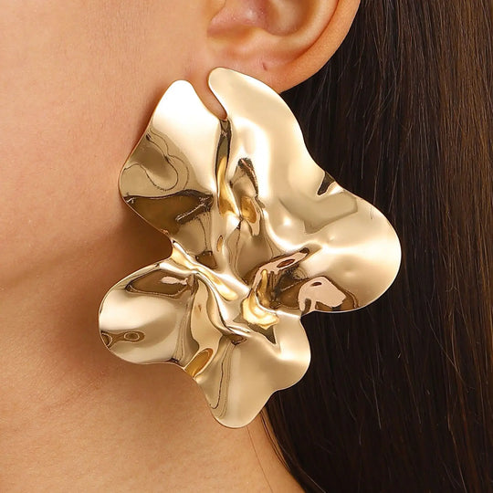 Exaggerated Gold Color Heart Oval Earrings For Women Metal Earing Jewelry 2025 Trending Irregular Wrinkled Geometric Earrings