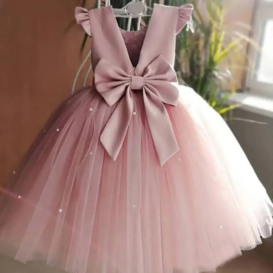 Toddler Girl Flower Birthday Tulle Dress Backless Bow Wedding Gown 1-8Y Kids Party Wear Princess Dress Baby Girl Bowknot Dresses Beauty hair & fashionfj