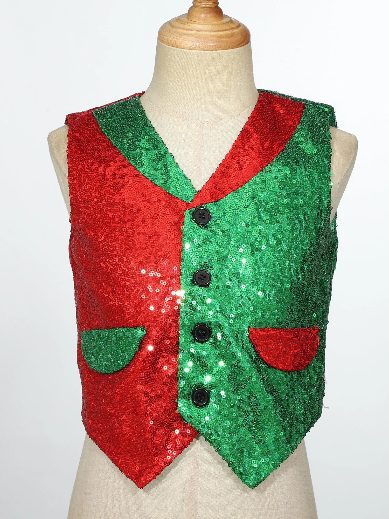 Boys Christmas Clothes Shiny Sequin Vest Halloween Magic Circus Choir Stage Performance Cosplay Costume Jazz Dance Waistcoat