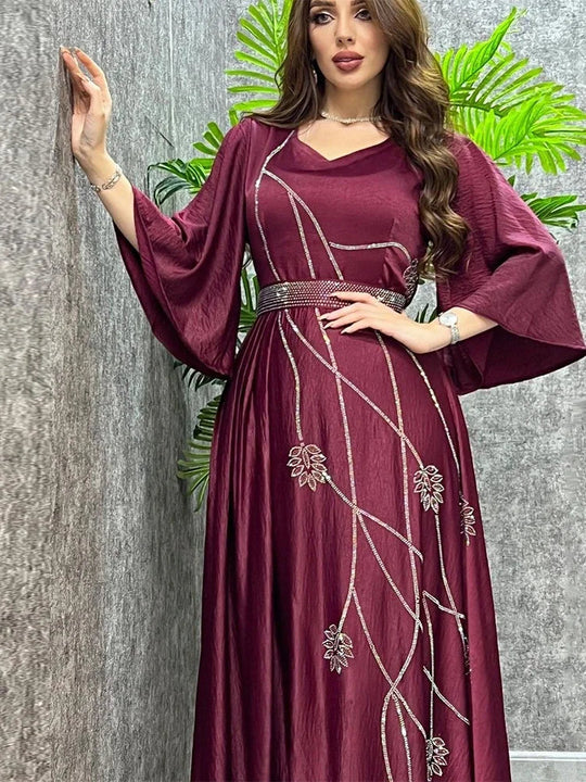Turkey Muslim Dress Women Abaya Diamond Lace-up Party Dresses Moroccan Kaftan Ensemble Femme Musulmane  Hijab Vestidos Beauty hair & fashionfj