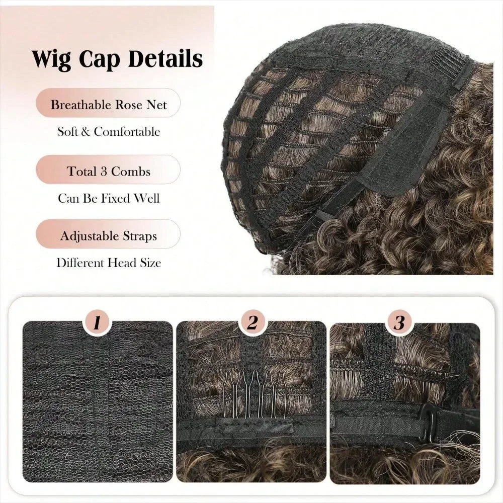 Fashion Afro Explosive Head Jerry Curly Synthetic Short Curly Wig For Women Spring Curly Heat Resistant Fiber Wig Daily Use