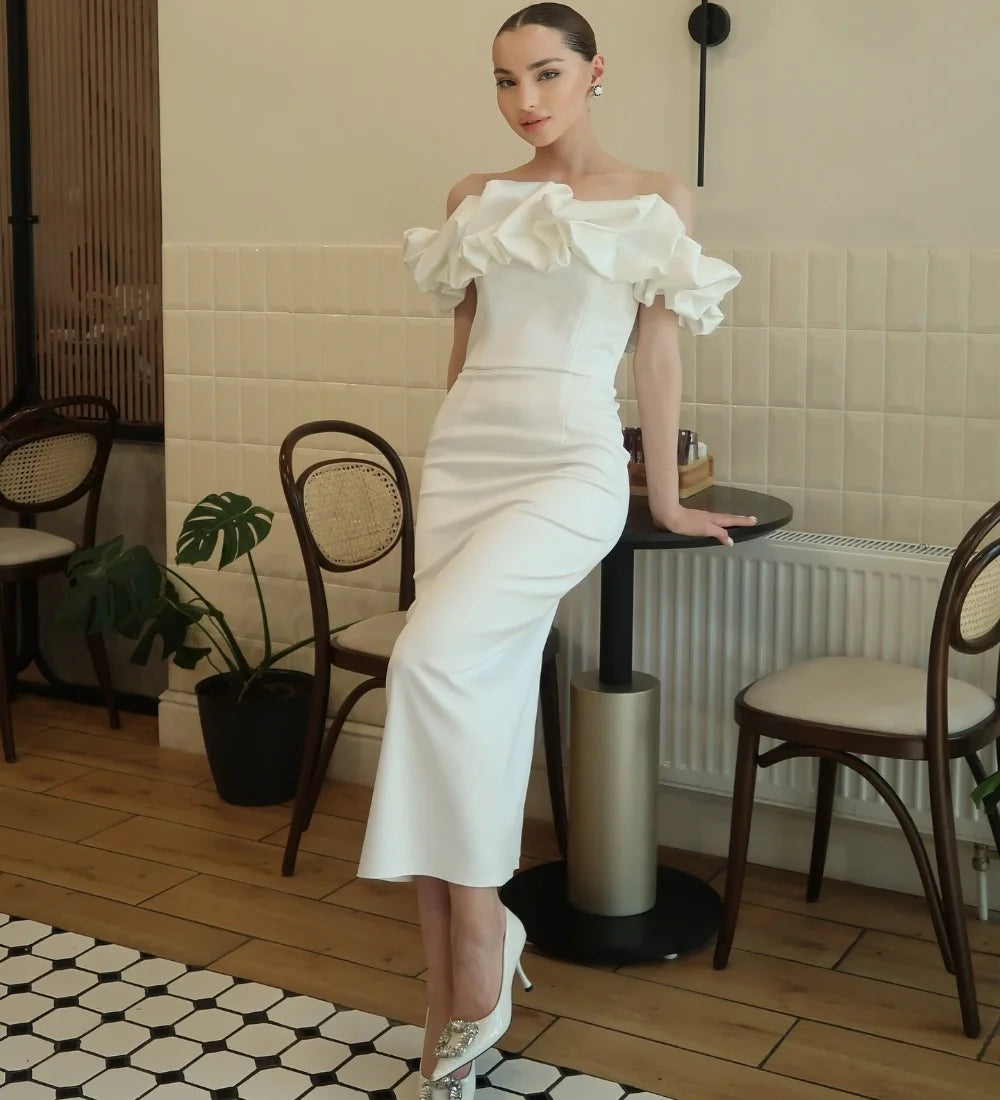 Customized High Quality Jersey Pleat Column Off-the-shoulde Midi Dresses Evening  Classic Exquisite Modern Style Pastrol Unisex Beauty hair & fashionfj