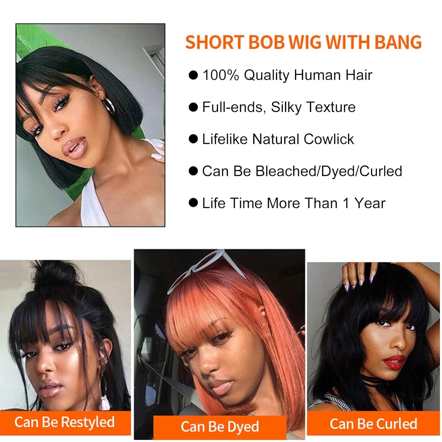 Human Hair Bob Wig Brazilian Straight Human Hair Wigs With Bangs None Lace Front Wigs Glueless Machine Made Wigs For black Women