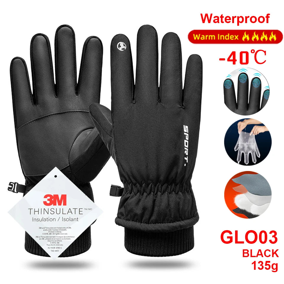 Thermal Winter Cycling Ski Gloves Outdoor Sports Running Motorcycle Touch Screen Fleece Gloves Non-slip Warm Full Fingers Gloves