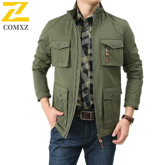 2025 New Workwear Jacket Outdoor Loose Breathable Multi Pocket Stand Up Collar Men's Coat Autumn Hunting Windproof Jacket M-5XL