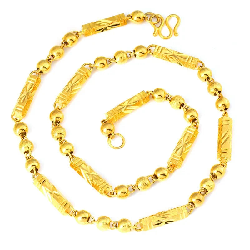 Luxury 24K 9999 Pure Gold real gold Men's necklace hexagonal beads solid chain Beauty hair & fashionfj