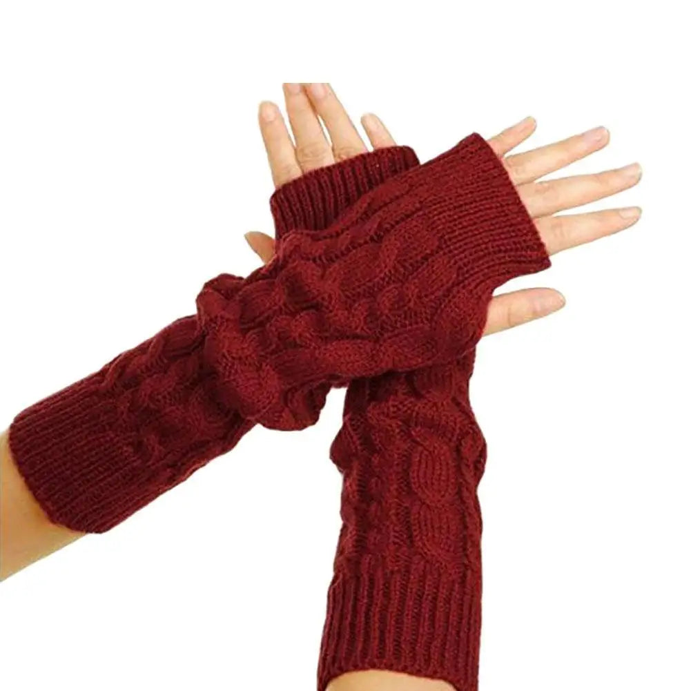 Fingerless Gloves with Arm Warmers, Winter Cable Knit Touchscreen Gloves for Men & Women, Thermal Wrist Warmers, Unisex Gloves