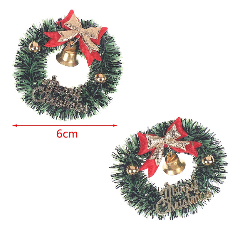 6cm Dollhouse Miniature Christmas Garland Wreath Model Doll Christmas Decor Toy Ornament Artificial Flower Wreath DIY Kid Gift