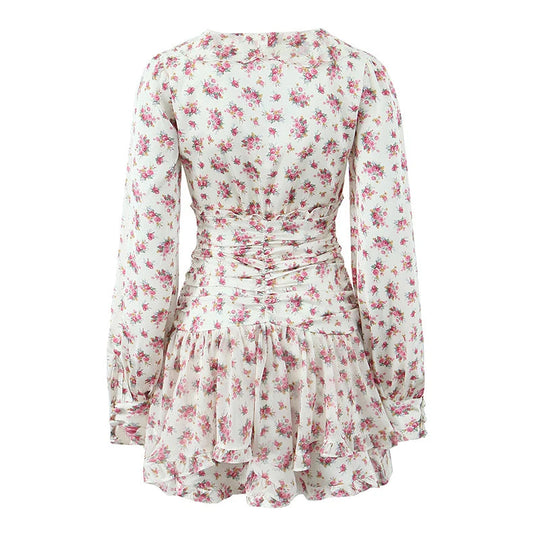 YENKYE Spring 2025 Women Sweet Floral Print Ruffle Mini Dress Front Button Long Sleeve V Neck A-line Holiday Boho Dresses Short Beauty hair & fashionfj