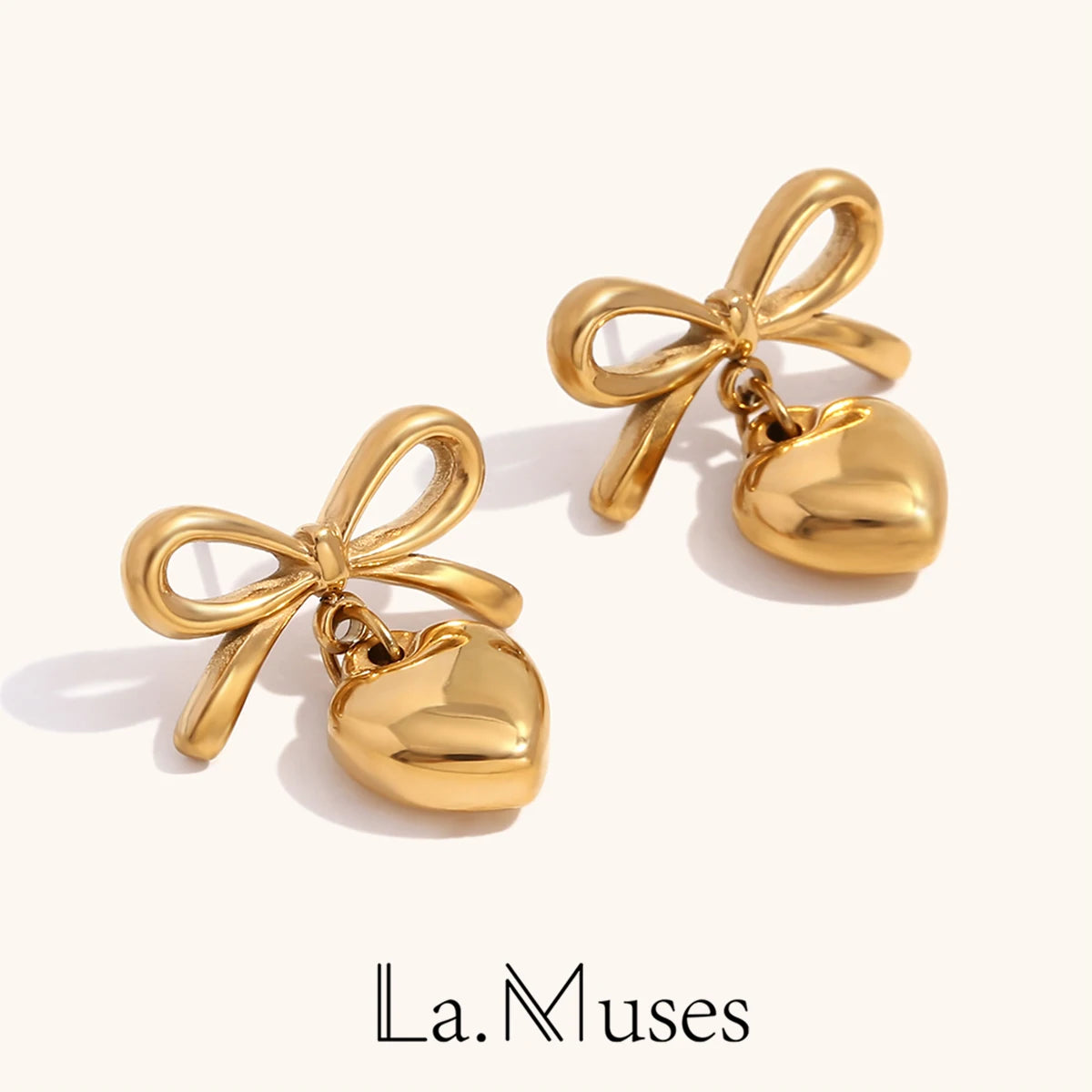 Gold Color Earrings For Women Bow Stud Earring With Love Charm Fashion Cute Jewelry Piercing Ear Accessories Gift Aretes