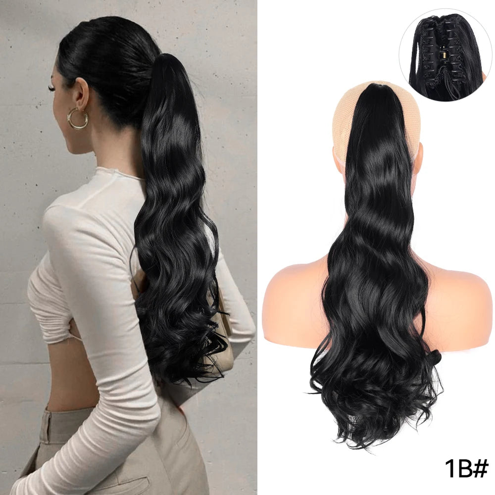 Long Straight Claw Clip On Ponytail Hair Extension Synthetic 22Inch Wavy Ponytail Fake Hairpiece For Women Pony Tail Hairpiece