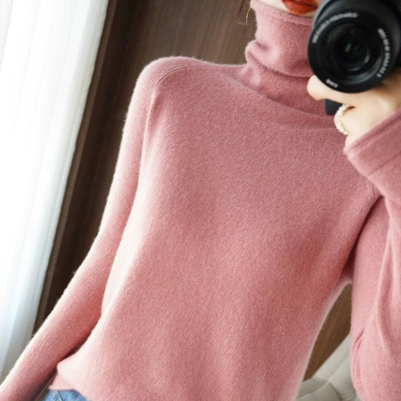 Soft Turtleneck Long Sleeve Sweater for Women 2025 Korean All-Match Solid Women&