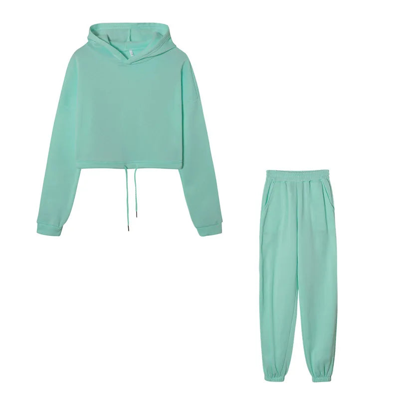 Women's Hooded Sports Suit Fashion Trend Women's Long-sleeved Sports Casual Suit Waist Two-piece Home Wear Beauty hair & fashionfj