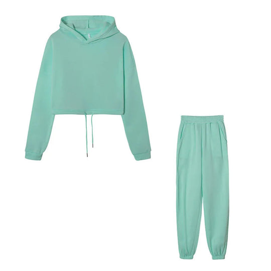 Women's Hooded Sports Suit Fashion Trend Women's Long-sleeved Sports Casual Suit Waist Two-piece Home Wear Beauty hair & fashionfj