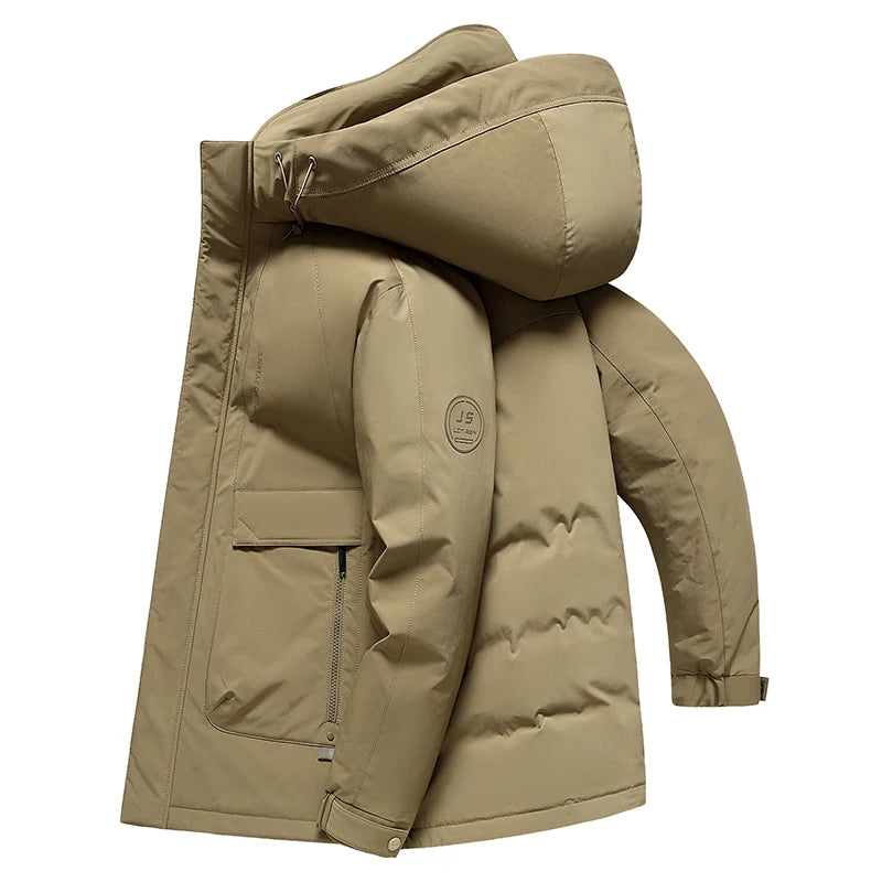 Winter Coat For Men Duck Down Jacket Heavy Duty Warm Workwear Parka With Hood For Cold Weather Commuting Mens Overcoat