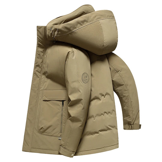 Winter Coat For Men Duck Down Jacket Heavy Duty Warm Workwear Parka With Hood For Cold Weather Commuting Mens Overcoat