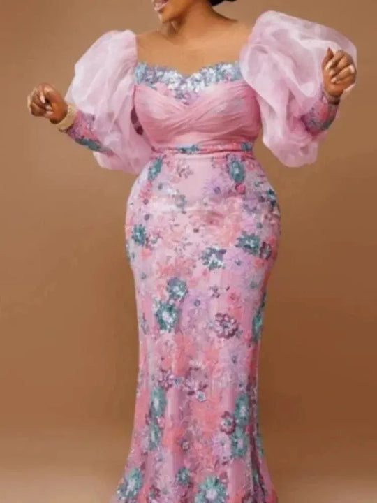African Wedding Party Dresses for Women Autumn Africa Elegant Long Sleeve Pink Evening Long Robes African Gowns African Clothing Beauty hair & fashionfj