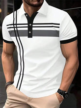 Fashion Stripe Print Polo T Shirt For Men Casual Lapel Loose Short Sleeve Tops Business Golf Clothing Comfortable Trend T-shirt Beauty hair & fashionfj