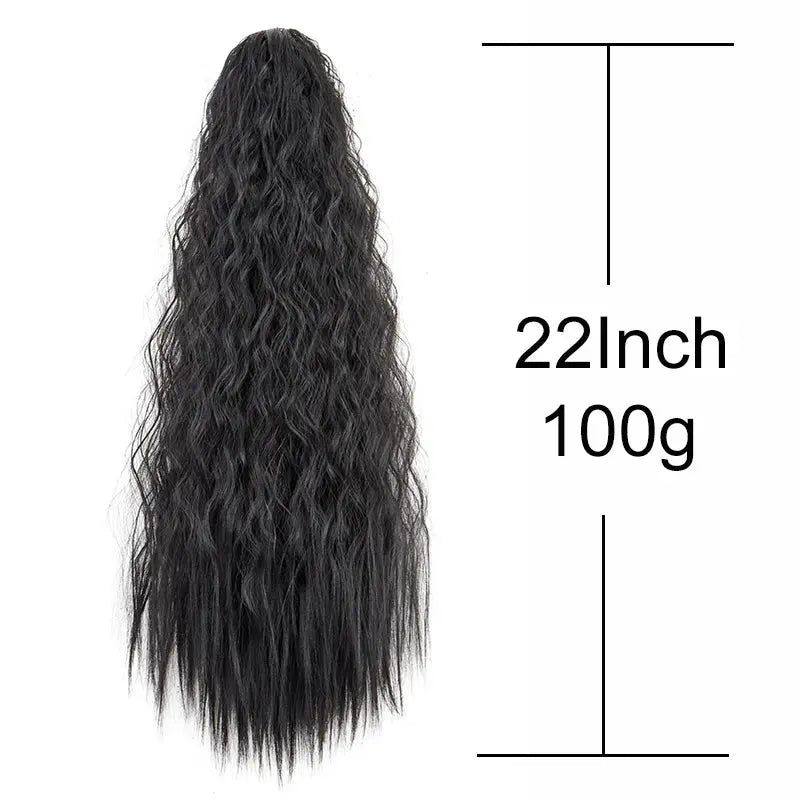 22Inch Synthetic Long Kinky Curly Ponytail Hair Extension Drawstring Wrapped Clip in Hair Black Hairpiecefor Women Beauty hair & fashionfj