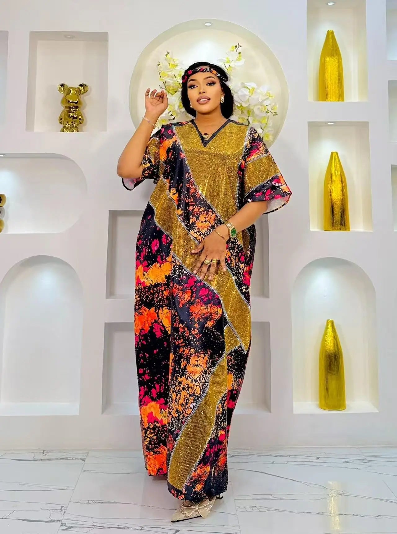 2025 new arrivals loose women/lady summer maxi dress long print short sleeve ankara african style Beauty hair & fashionfj