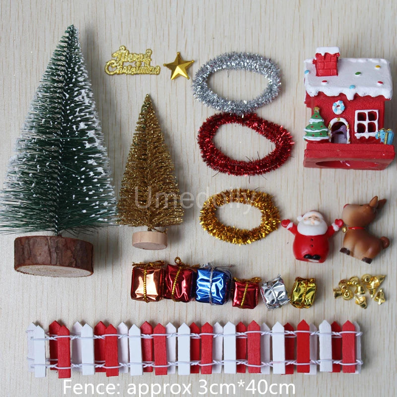 1/12 Scale Miniature Dollhouse Christmas Tree & Mini Fence Doll House X-mas Wreath Decoration Accessories Toy