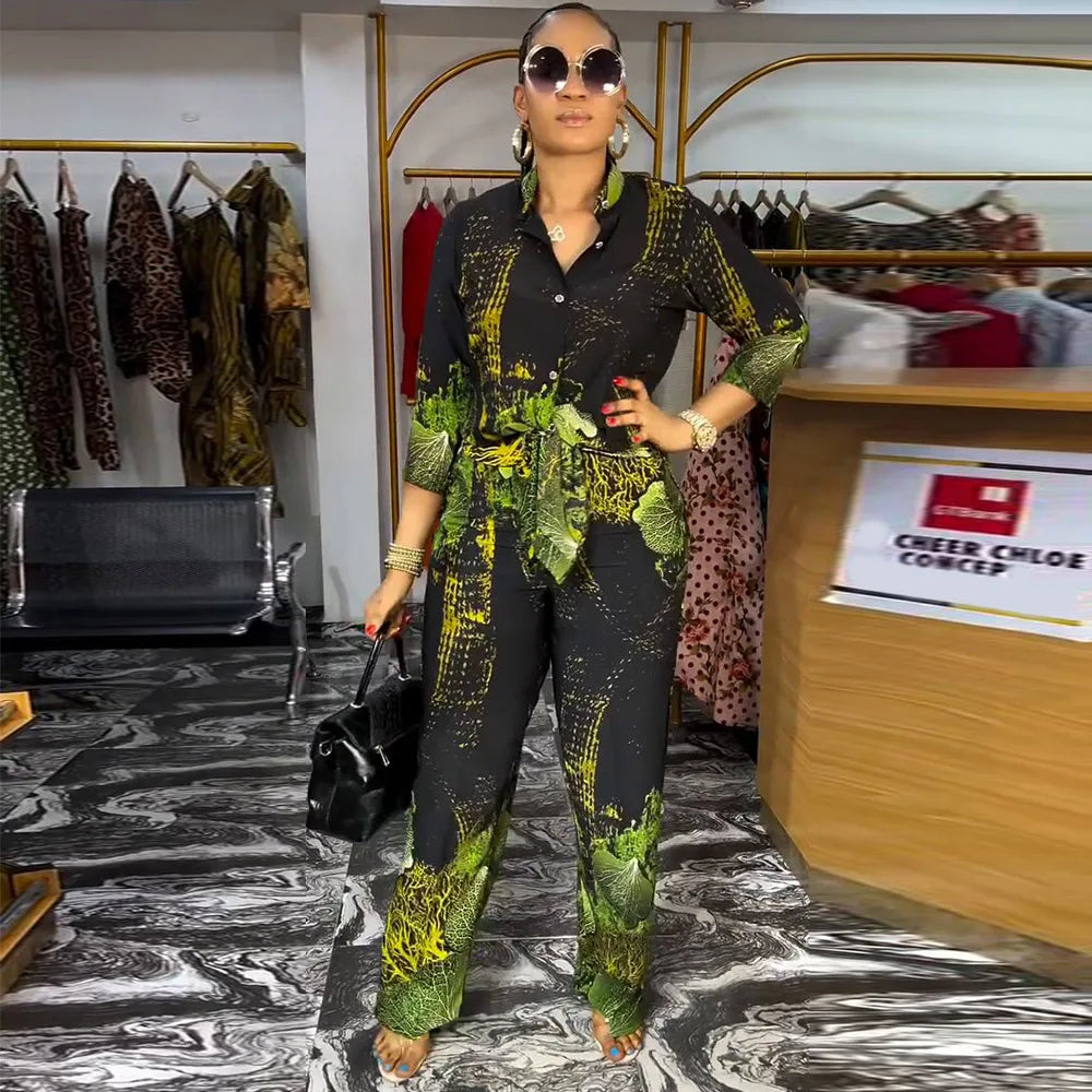 Plus Size African Clothes for Women Ankara Dashiki 2 PCS Set Print Outfits 2024 Autumn Fashion Clothing Tops Pants Trousers Suit