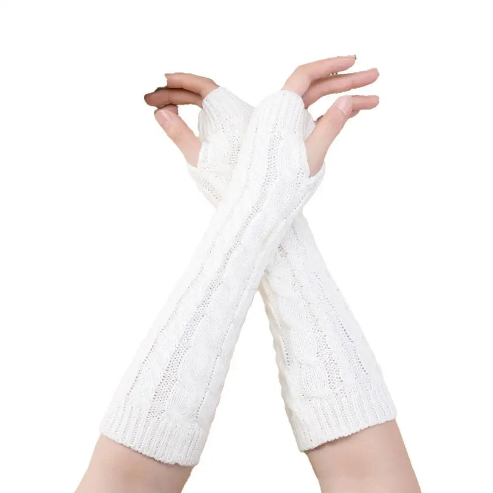 Fingerless Gloves with Arm Warmers, Winter Cable Knit Touchscreen Gloves for Men & Women, Thermal Wrist Warmers, Unisex Gloves