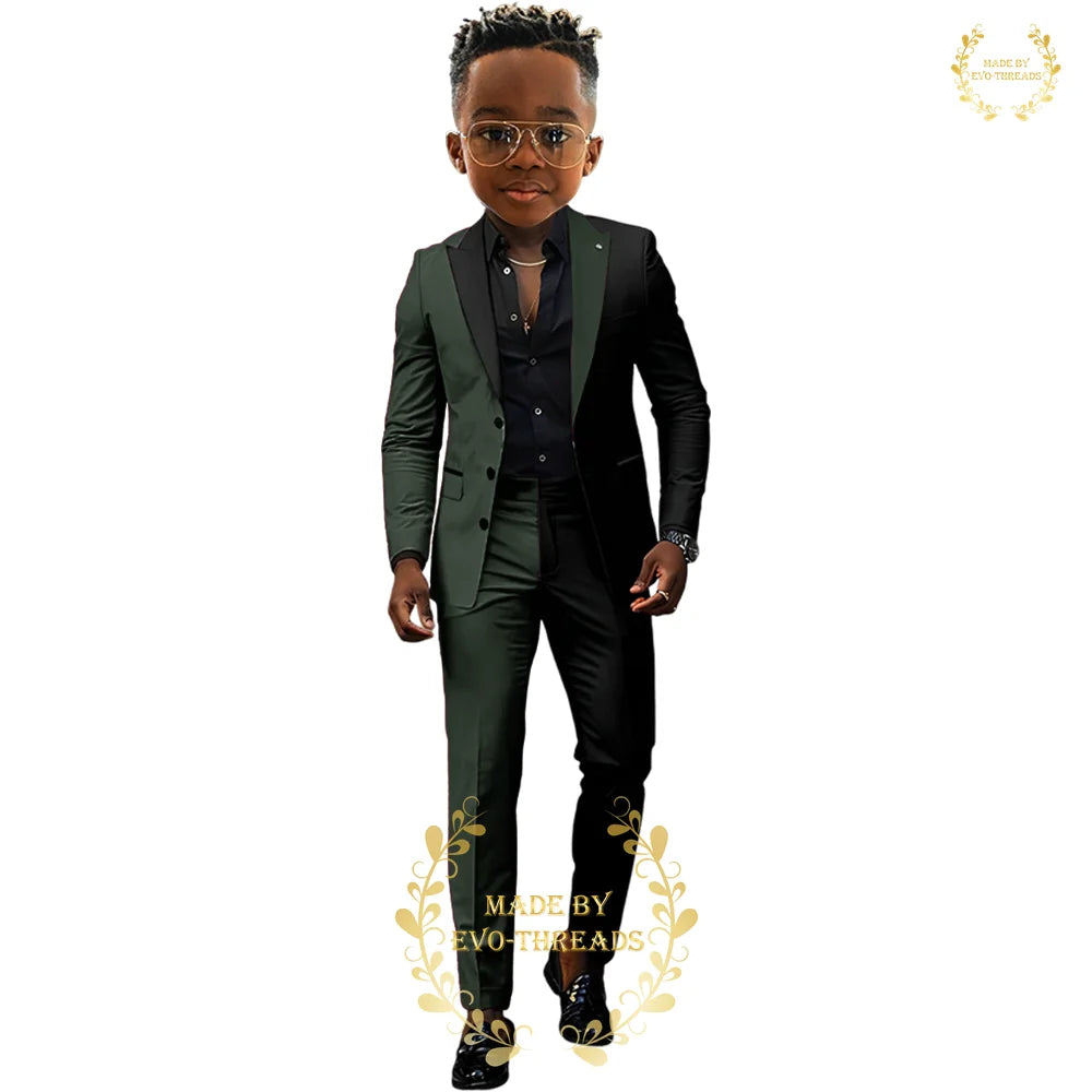Fashion boys' suit 2 PCS set black red spliced color jacket pants custom kids' tuxedo for wedding dinner birthday Easter party