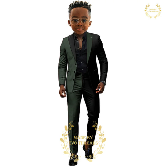 Fashion boys' suit 2 PCS set black red spliced color jacket pants custom kids' tuxedo for wedding dinner birthday Easter party