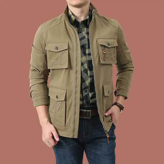 2025 New Workwear Jacket Outdoor Loose Breathable Multi Pocket Stand Up Collar Men's Coat Autumn Hunting Windproof Jacket M-5XL