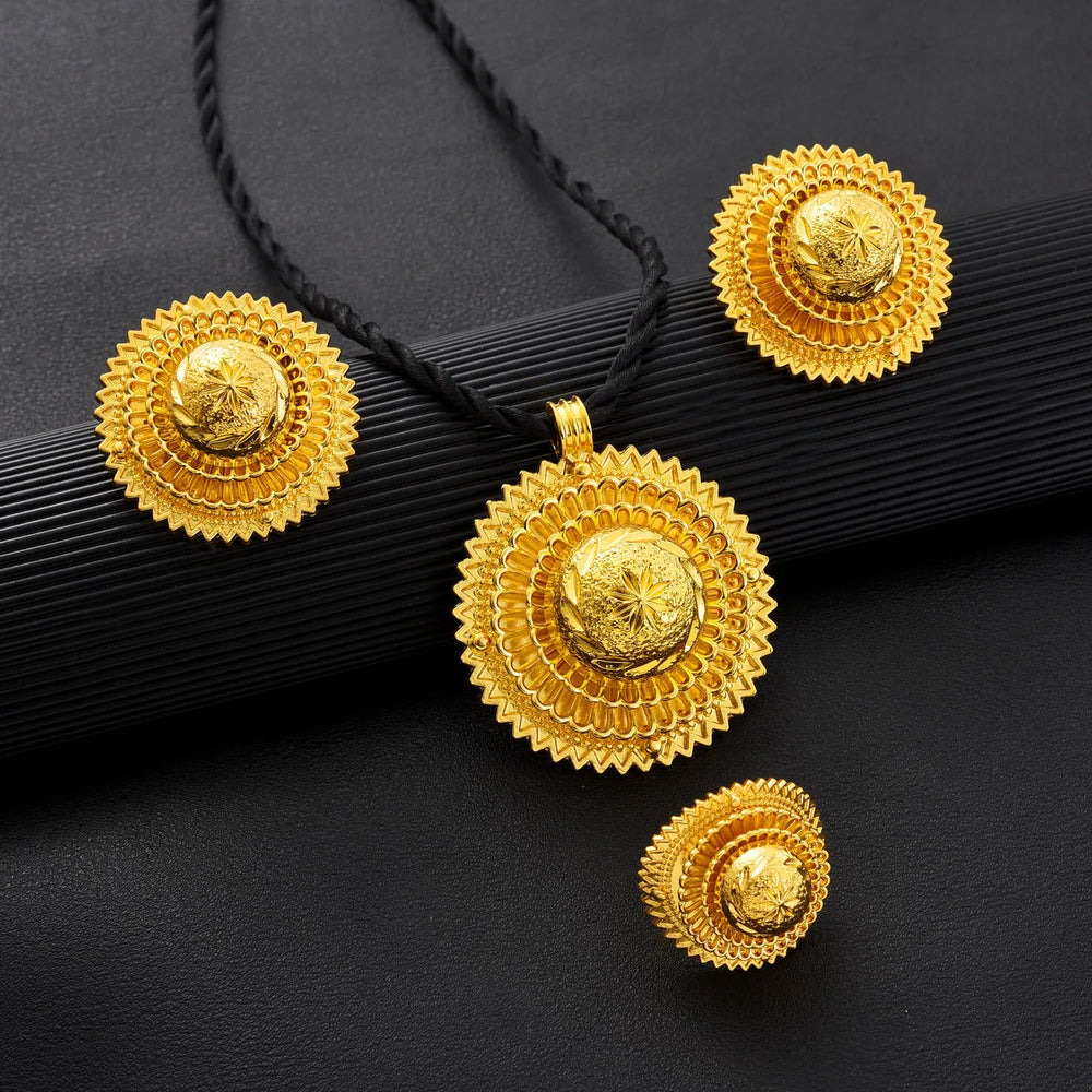 Ethiopian Jewelry sets Pendant Earrings Ring 3-Piece Sets African Eritrean Wedding Engagement Ethnic Gifts #065