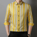 Men's Striped Button-Down Collar Design Iron-Free Dress Shirts, Long Sleeve Stretchy Casual Button Up Shirt for All-Seasons Beauty hair & fashionfj