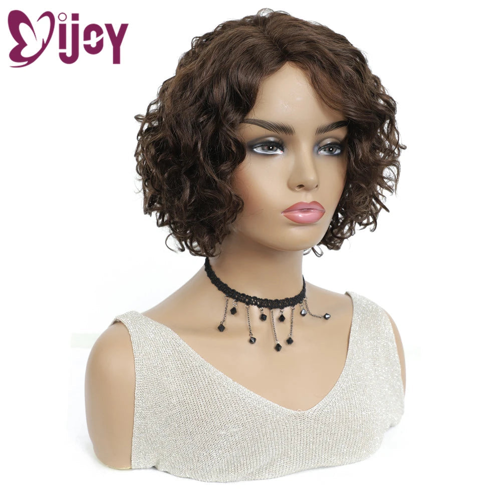 Loose Deep Brazilian Human Hair Wigs For Black Women IJOY Light Brown L Part  Full Machine Made Wigs Non-Remy Hair Wigs Beauty hair & fashionfj