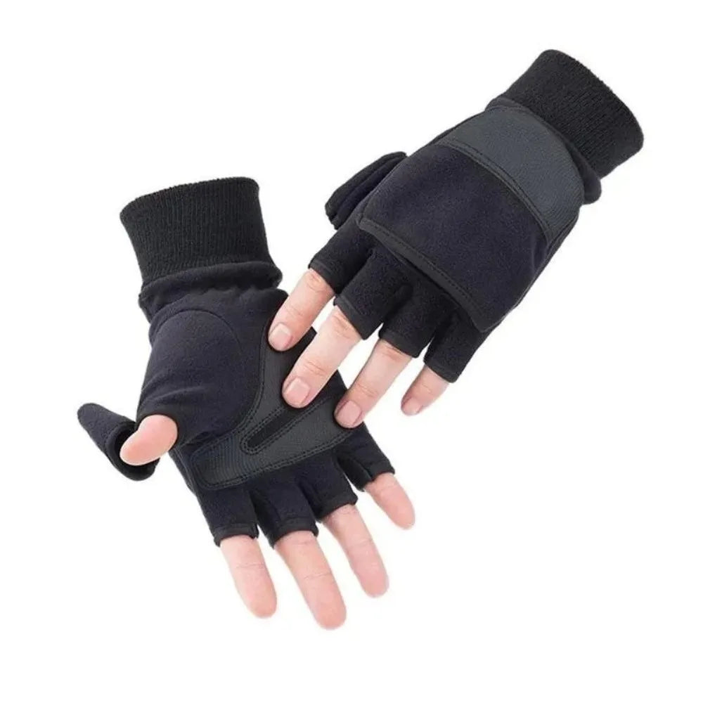 High Quality Black Winter Gloves Half Finger Flip Cover Fishing Gloves Anti-Slip Warm Photography Gloves Unisex