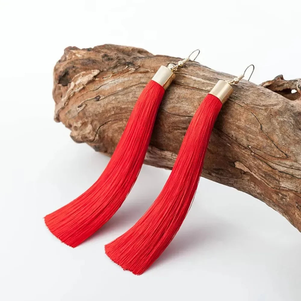 FSUNION 2025 New Fashion Vintage Tassel Earrings Women  Brand Jewelry Geometric Gold Color Simple Dangle Drop