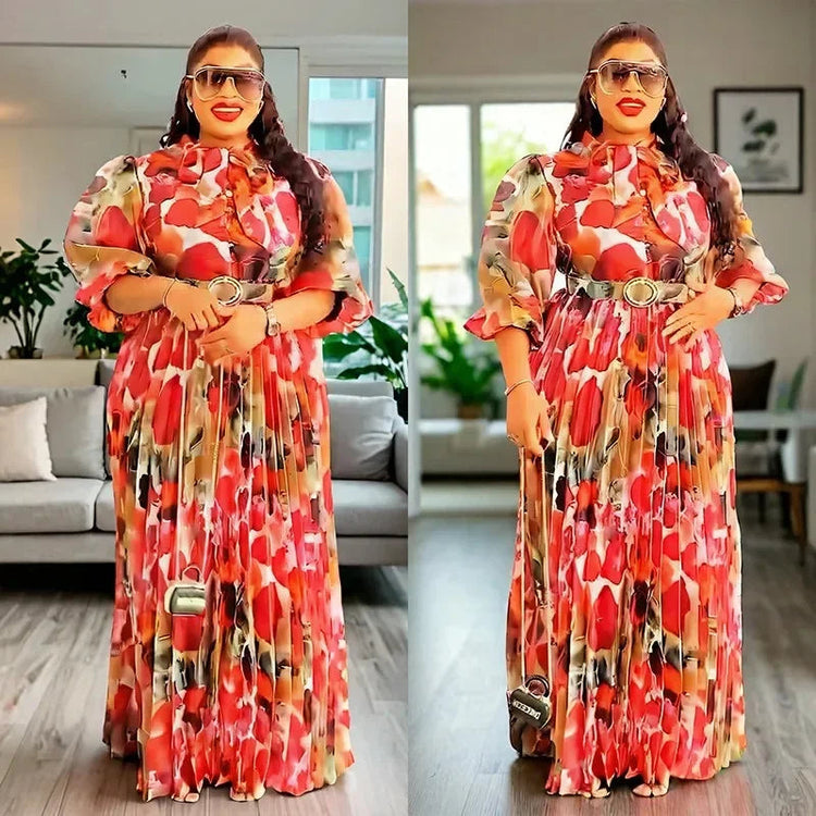 Plus Size African Print Dresses Autumn Elegant African 3/4 Sleeve Party Evening Long Maxi Dress Gowns Dashiki African Clothes Beauty hair & fashionfj