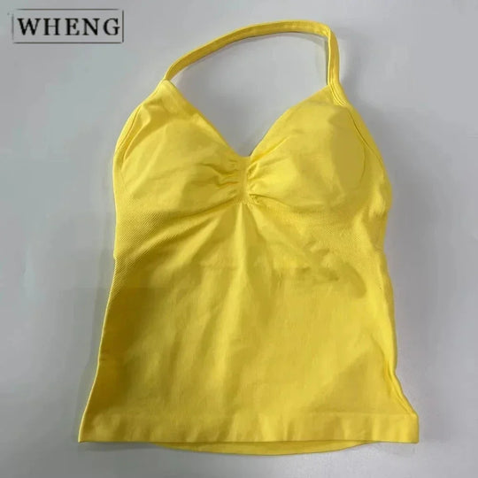 Women's Yoga Vest  Top with Bare Back and Long Straps  Backless Bra for Training  T-shirt for Running and Yoga