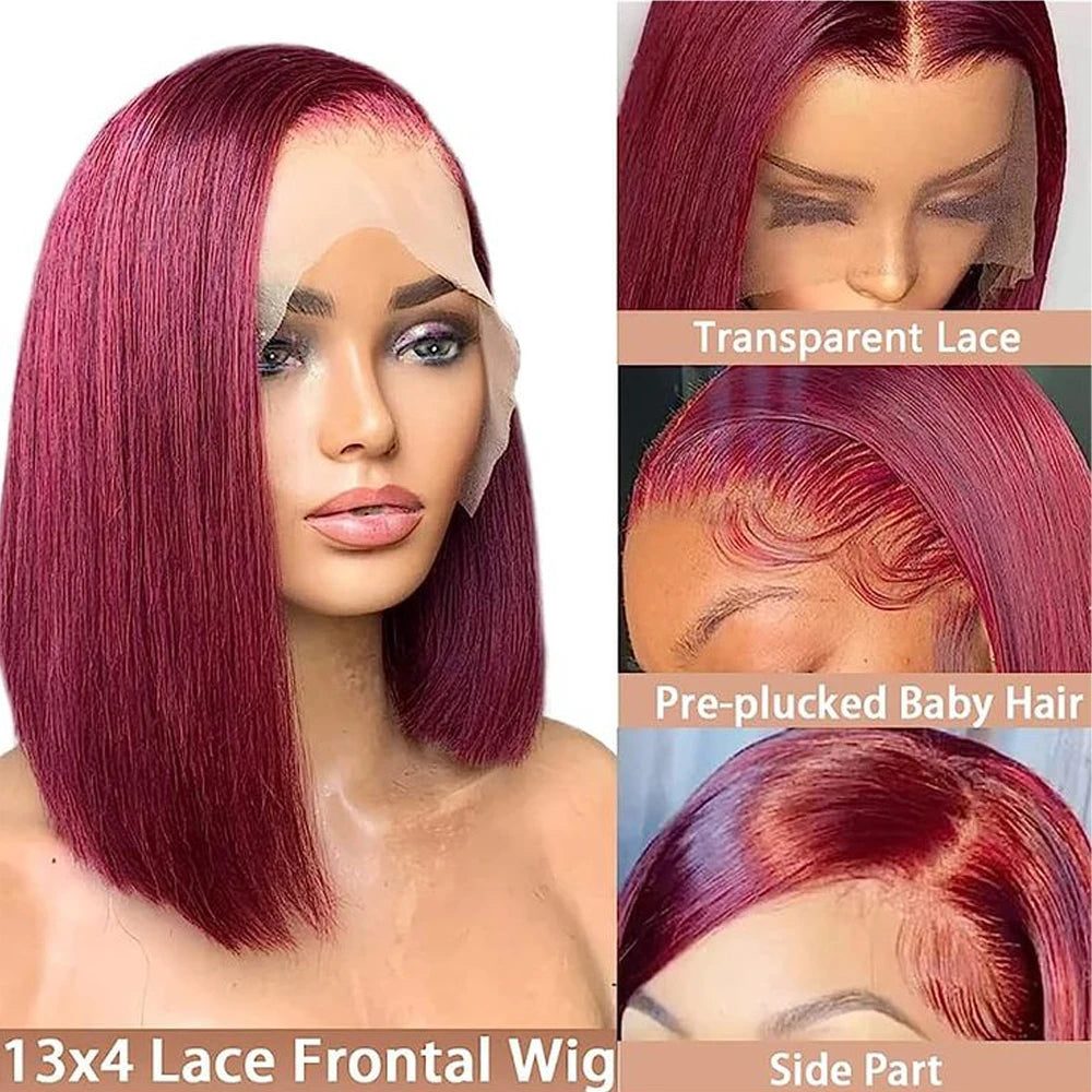 Human Hair Straight Bob Wigs 100% Human Hair 99J Burgundy Color Glueless Bob Wig Bob Wig Brazilian Straight Lace Front Human