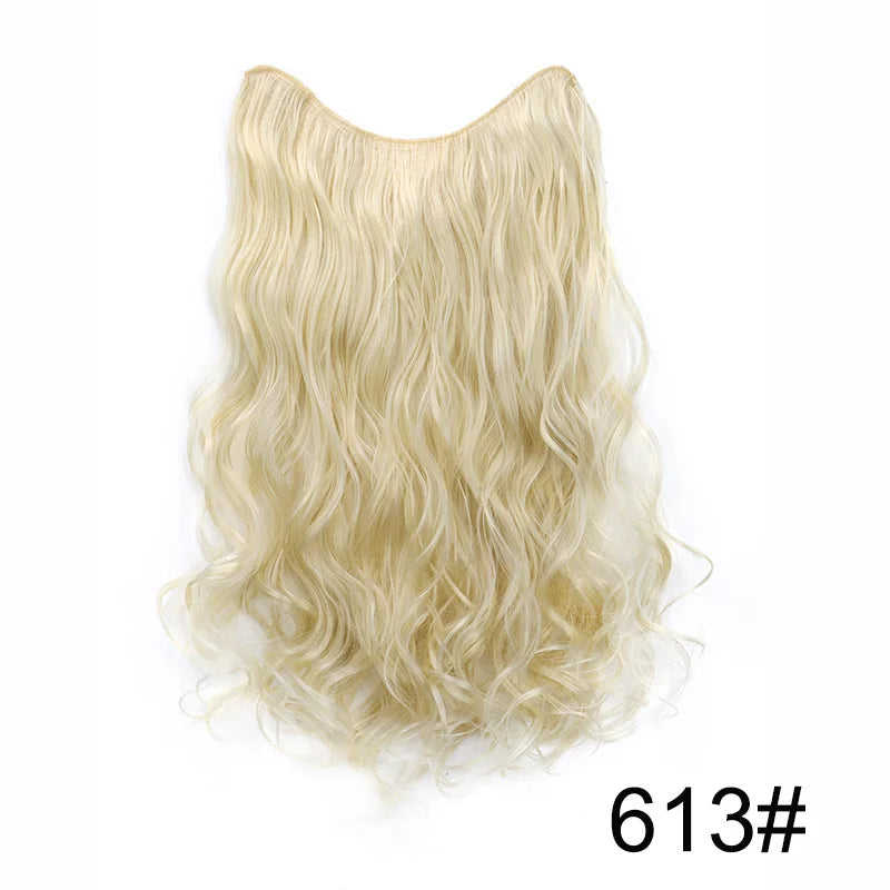 20Inch Synthetic Long Wavy Curly 4 Clip in Hair Extension V-shaped Heat Resistant Black Blonde Hairpiece for Women Beauty hair & fashionfj