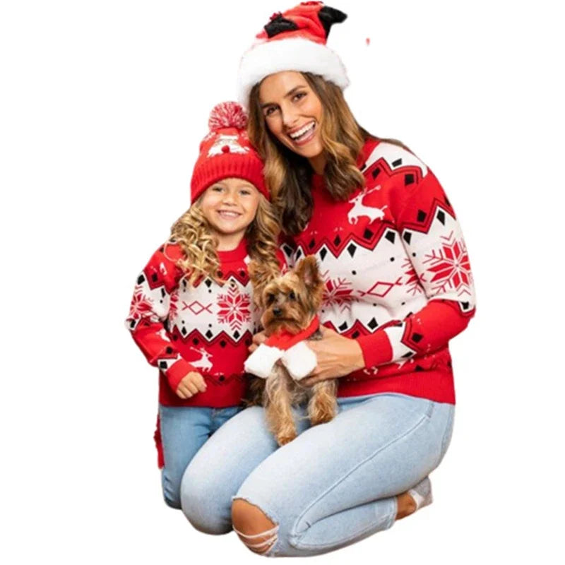 Xmas Mom and Daughter Matching Clothes Warm Thick Christmas Sweater Full Sleeve O Neck Knitwear Casual Soft Jumpers Pullover Top