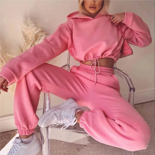 Women's Hooded Sports Suit Fashion Trend Women's Long-sleeved Sports Casual Suit Waist Two-piece Home Wear Beauty hair & fashionfj