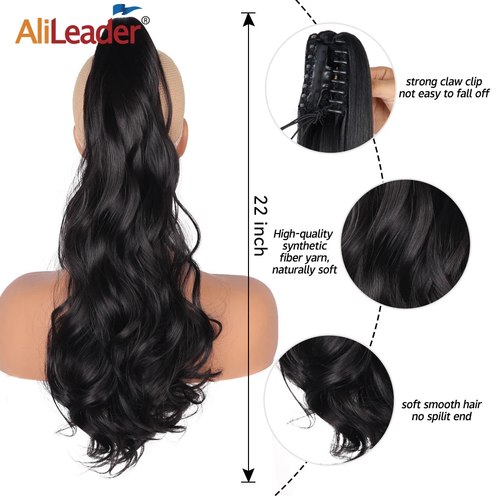 Long Straight Claw Clip On Ponytail Hair Extension Synthetic 22Inch Wavy Ponytail Fake Hairpiece For Women Pony Tail Hairpiece