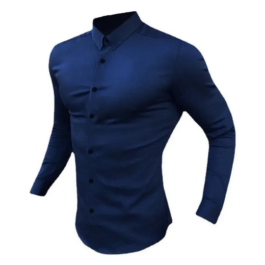 Men's Shirt Fashion Full Sleeve Shirt Men's Muscle Casual Slim-fit Business Dress Solid Color Shirt Men's Gym Fitness Men Shirt Beauty hair & fashionfj