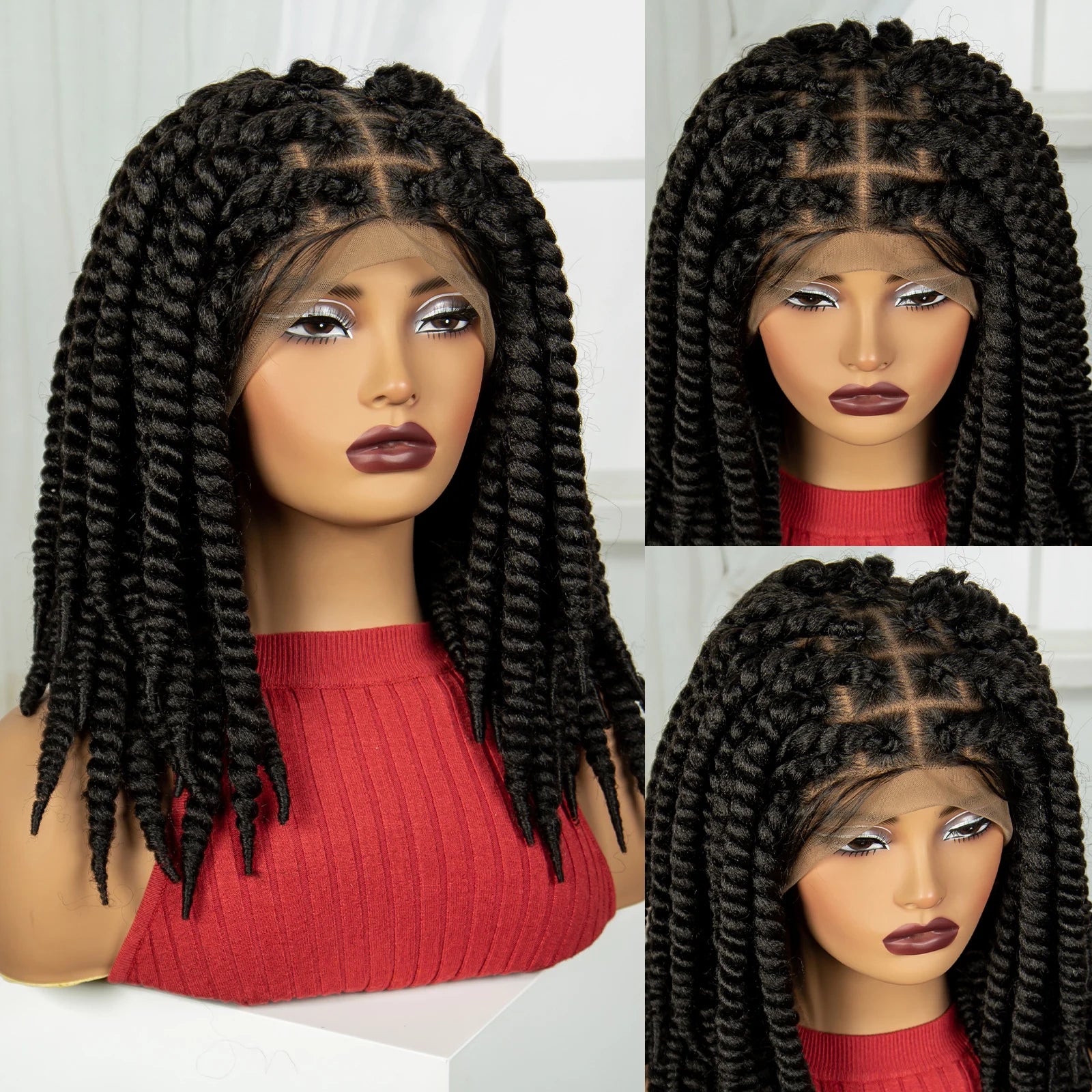 16 Inch Knotless Box Twist Braided Wigs HD Full Lace Braided Lace Wig for Women Natural Lace Front Braided Wigs with Baby Hair